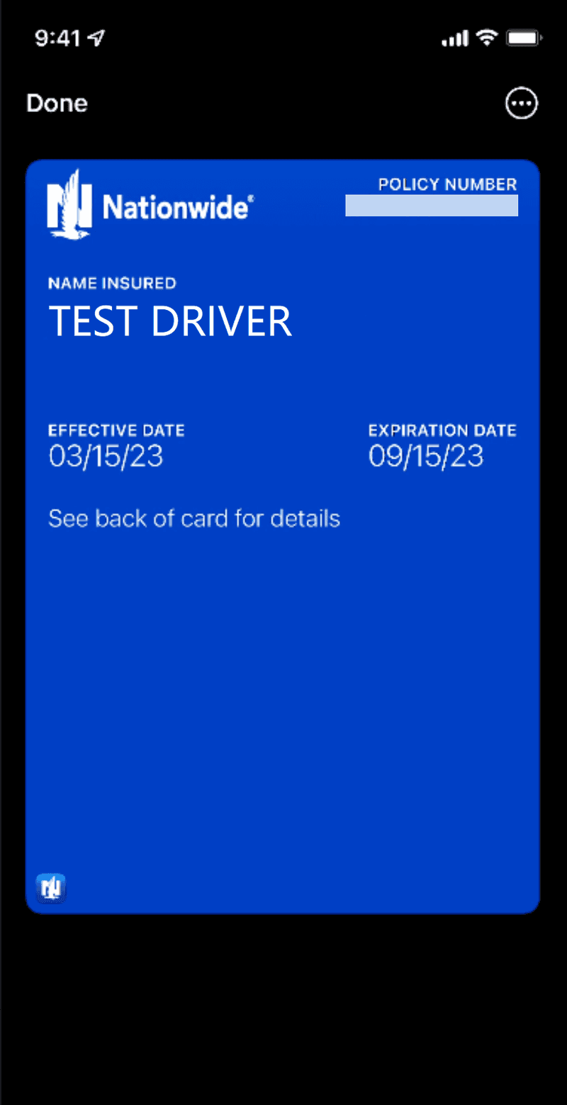 Apple Wallet Insurance Card screenshot